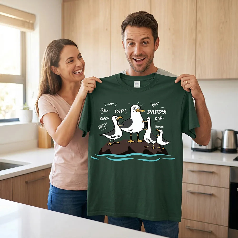 Personalized Seagull Dad Classic Tee, Funny Cartoon Dad & Kids Shirt, Unique Father's Day Gift for Dad