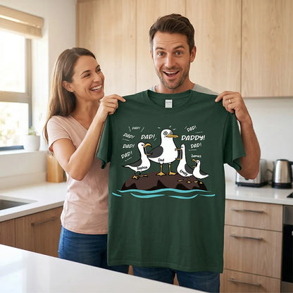 Personalized Seagull Dad Classic Tee, Funny Cartoon Dad & Kids Shirt, Unique Father's Day Gift for Dad