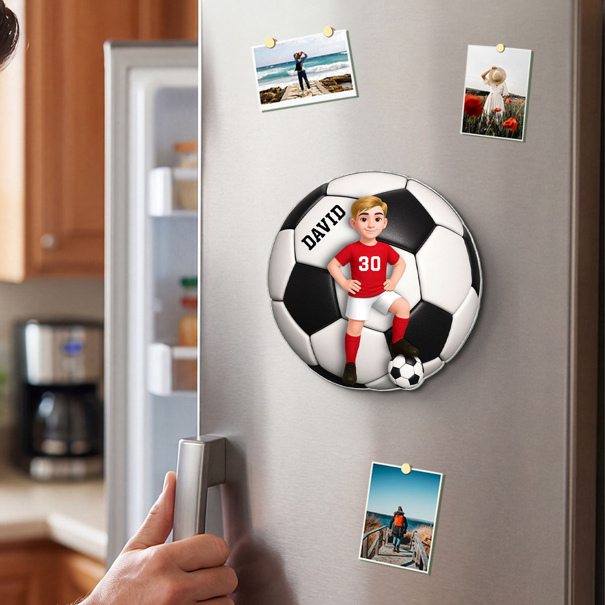 Custom Cartoon Soccer Acrylic Fridge Magnet With Ball, Creative Gift for Son, Daughter or Grandkid
