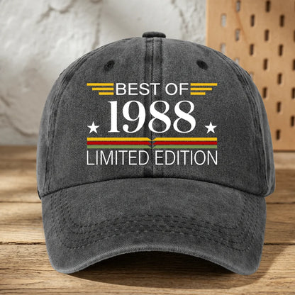 Personalized Washed Cotton Cap, Vintage Typography Keepsake, Creative Birthday Gift for Friend or Family
