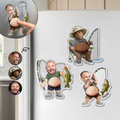 Personalized Silicone Belly Acrylic Magnet, Funny Fishing Dad Bod Photo, Unique Creative Gift for Dad Grandpa