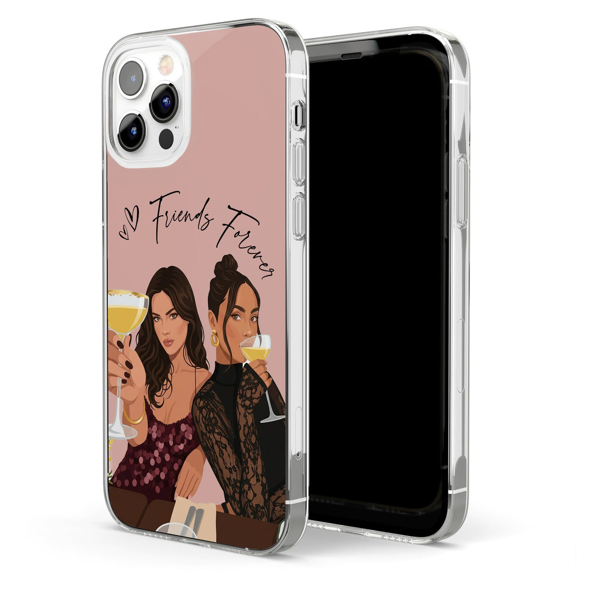 Custom Clear TPU Phone Case For Friends, Pastel Portrait Art Unique Gift With Soulmates Vibe