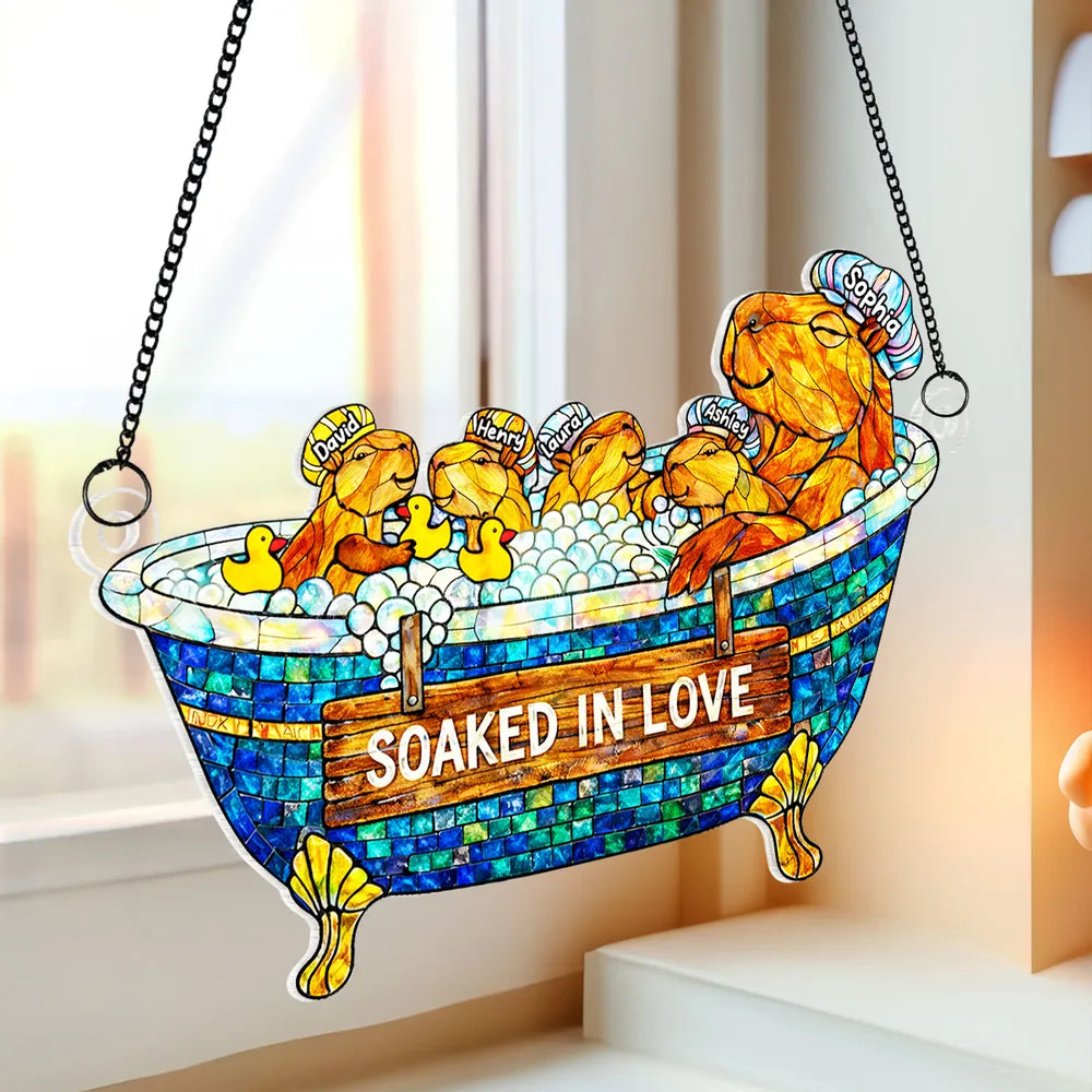 Acrylic Suncatcher Ornament With Cute Bathtub Critters Soaked In Love Sunlight Reflection Window Decor Thoughtful Gift For Mom