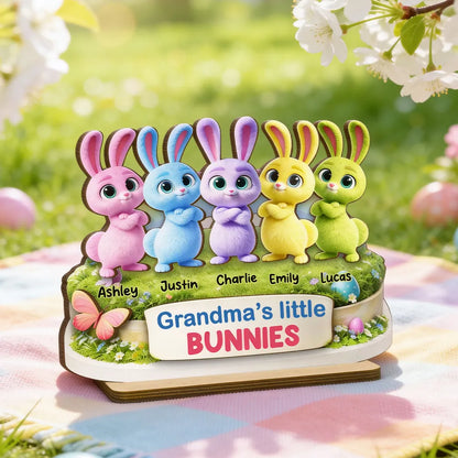 Personalized 2-Layer Wooden Plaque Grandma's Little Bunnies Spring Easter Decor, Unique Gift for Grandma