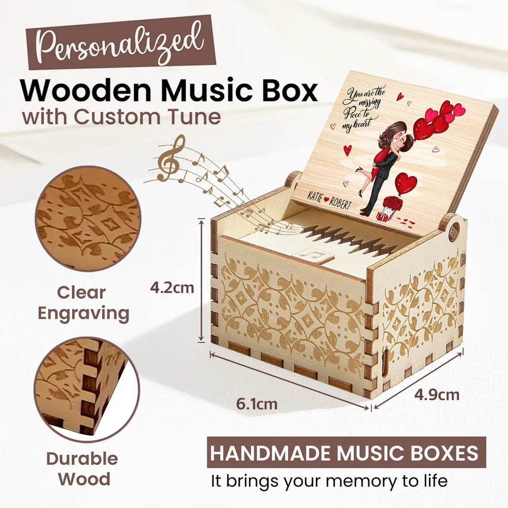 Personalized Wooden Music Box with Kissing Couple & Hearts Romantic Unique Gift for Him or Her