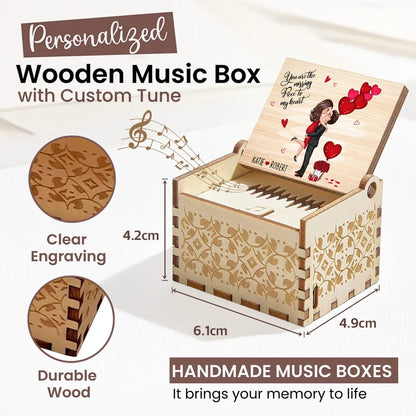 Personalized Wooden Music Box with Kissing Couple & Hearts Romantic Unique Gift for Him or Her