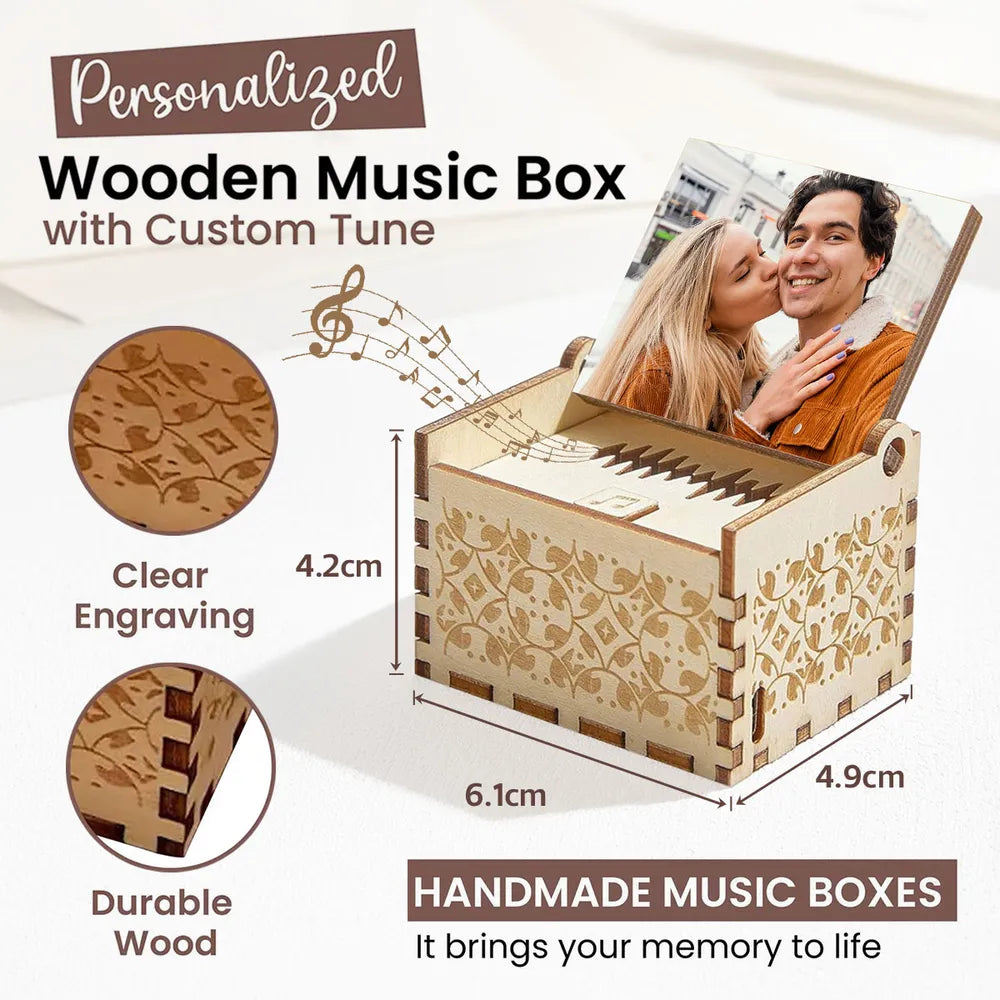 Personalized Wooden Music Box With Your Photo And Song - Romantic City Kiss Keepsake, Unique Gift For Couples