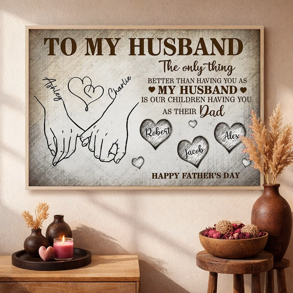 Personalized Husband & Dad Poster, Pinky Promise Hands, Unique Father's Day Gift With Vintage Warmth