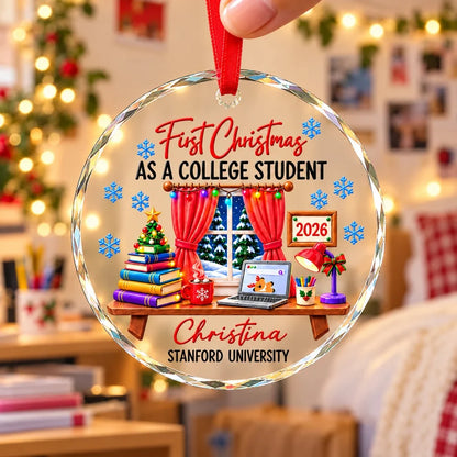 Crystal Ornament, First Christmas as a College Student, Personalized Keepsake and Creative Gift for Students
