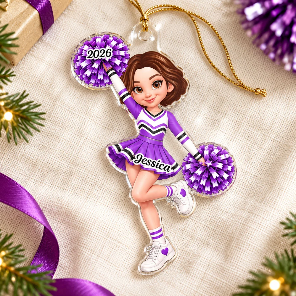 Personalized Acrylic Ornament, Colorful Cheerleader Raising Pom-Poms, Creative Gift for Daughter or Granddaughter