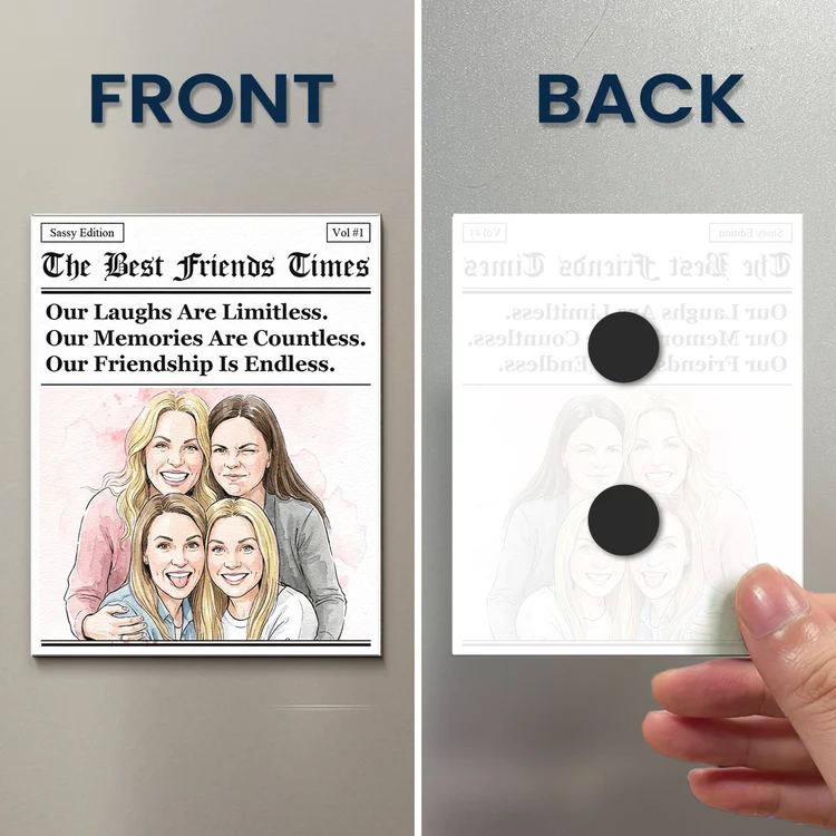 Acrylic Fridge Magnet, Personalized Friendship Newspaper Art, Creative Gift for Friends Who Laugh Together
