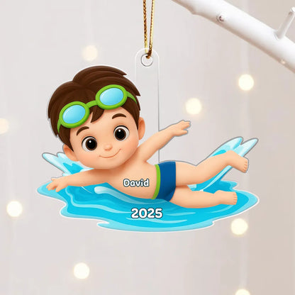Cartoon Swimmer Acrylic Ornament | Custom Kid Design | Playful Pose, Perfect Gift for Children's Day or Birthday