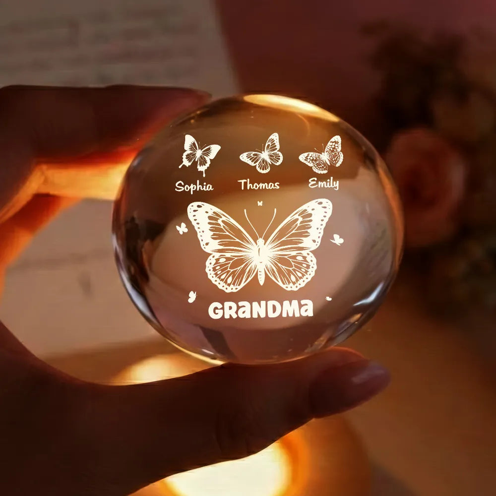 Butterfly Glow Globe Lamp Personalized for Grandma, Cozy Bedside Decor, Thoughtful Unique Gift from Grandkids