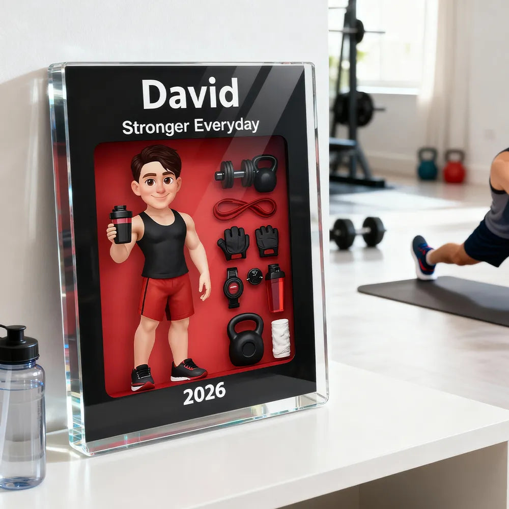 Rectangle Acrylic Block Plaque 'Stronger Everyday' Gym-Themed Desk Decor, Personalized Motivational Gift