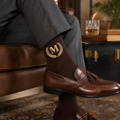 Embroidered Cotton Socks with Custom Monogram, Dress Shoe Styling, Creative Gift for Dad or Husband