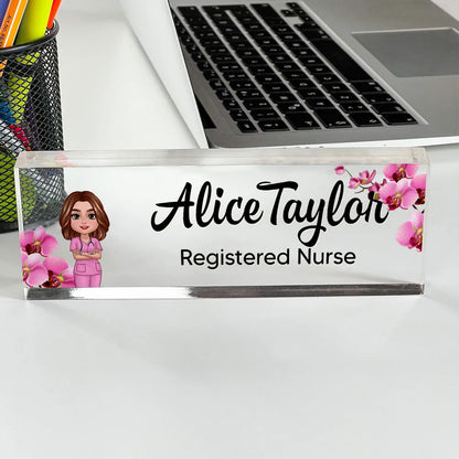Personalized Rectangle Acrylic Block Plaque with Daisy Office Character, Unique Desk Decor Gift for Coworker or Boss