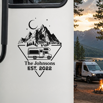 Personalized RV Sticker Decal, Mountain Adventure Keepsake, Creative Gift for Camping Lovers