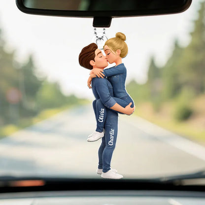 Personalized Kissing Couple Acrylic Car Hanger Cute Rearview Mirror Decor Unique Gift for Him or Her
