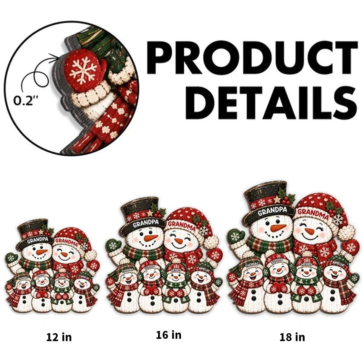 Personalized Wooden Sign, Festive Snowman Family Door Decor, Unique Christmas Gift for Grandparents