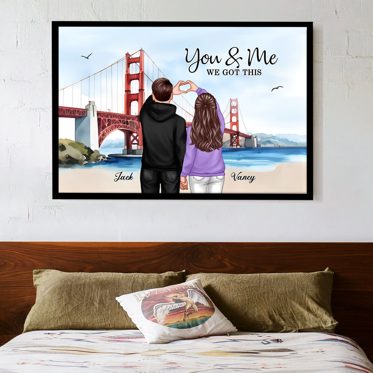 Custom Couple Poster - A Timeless Love Story with Scenic Bridge Backdrop