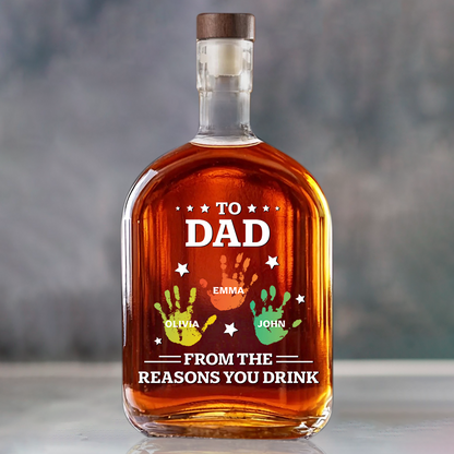 Personalized Whiskey Glass for Dad with Colorful Handprints, Funny Bar Whiskey Glass, Unique Gift from Kids for Special Occasions