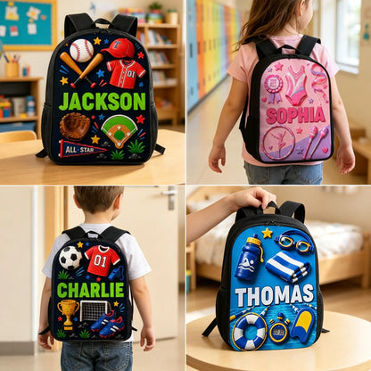 Kids School Backpack, Personalized Sports Design for Classroom Days, Unique Gift for Son or Daughter
