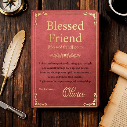 Personalized Leather Journal, Blessed Friend Christian Quote, Burgundy Vintage Style, Unique Gift for Best Friend