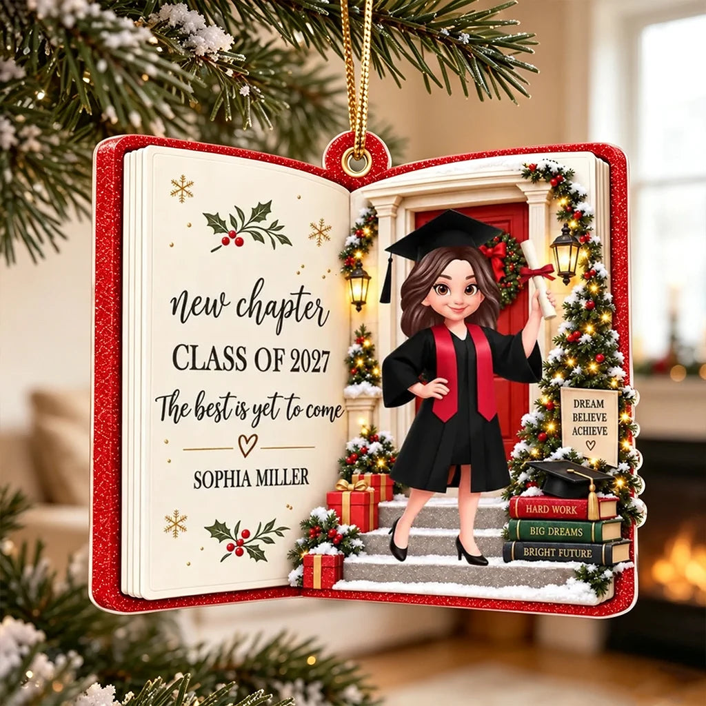 Personalized Acrylic Ornament, Cartoon Graduate Holding a Diploma, Unique Christmas Gift for Graduates