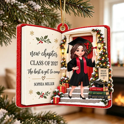 Personalized Acrylic Ornament, Cartoon Graduate Holding a Diploma, Unique Christmas Gift for Graduates