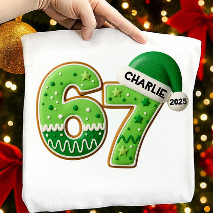 Funny Custom 6 7 Classic Tee, Santa Hat Christmas Number Shirt, Personalized Teen Grandkid Gift & Playful Holiday Party Top