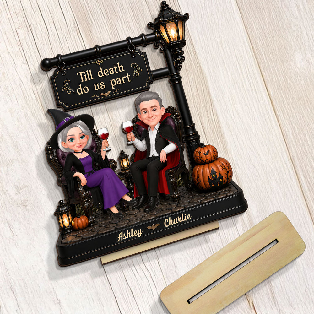 2-Layer Wooden Plaque with Till Death Do Us Part Couple Scene, Unique Gift for Spouse