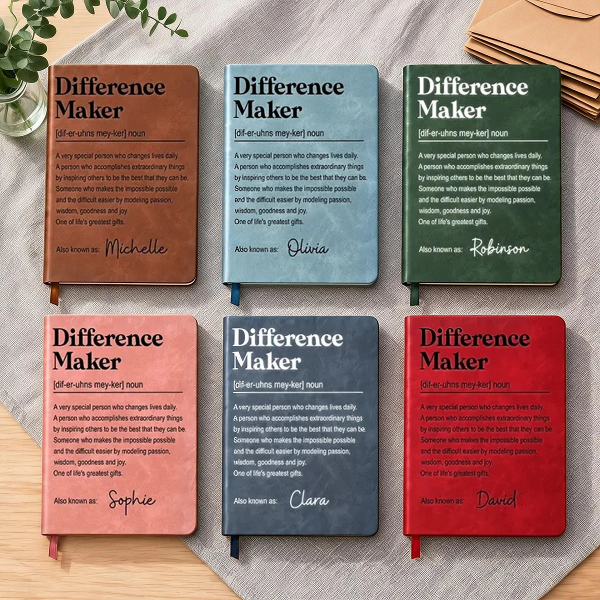 Personalized Leather Journal, Difference Maker Quote, Unique Gift for Teacher, Mentor or Coworker