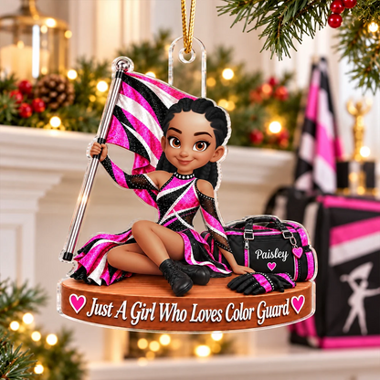 Personalized Acrylic Ornament, Flag-Holding Color Guard Girl, Creative Christmas Keepsake Gift for Granddaughter