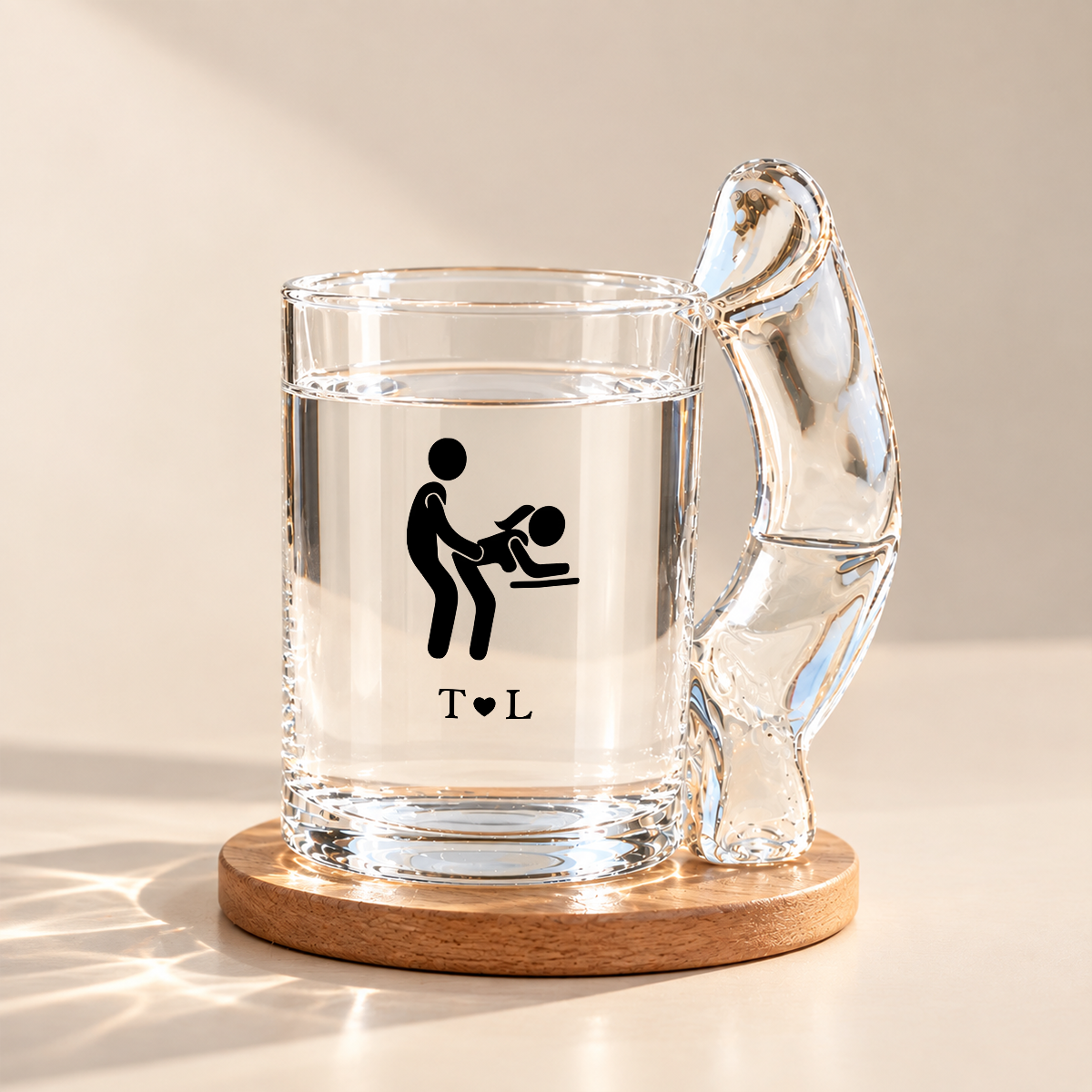 Personalized Glass Mug with Naughty Quote and Couple Illustration, Unique Creative Gift for Partner
