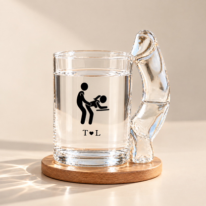 Personalized Glass Mug with Naughty Quote and Couple Illustration, Unique Creative Gift for Partner