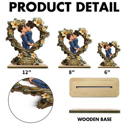 Personalized Kissing Couple Wooden Plaque - Romantic Floral Heart Gift for Anniversary