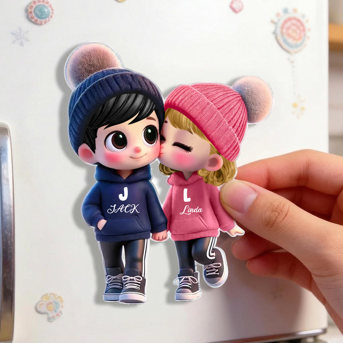 Personalized Acrylic Fridge Magnet with Cute Kissing Couple, Unique Gift for Boyfriend & Girlfriend