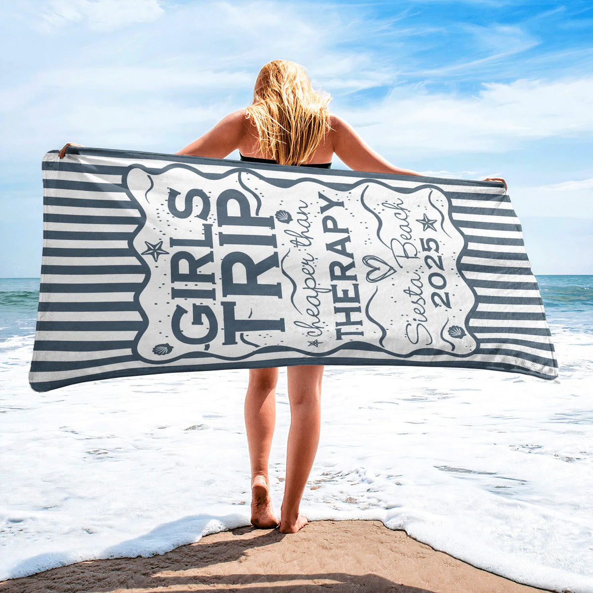 Personalized Girls Trip Beach Towel, Custom Besties Trip Design for Beach Days, Unique Colorful Gift for Friends