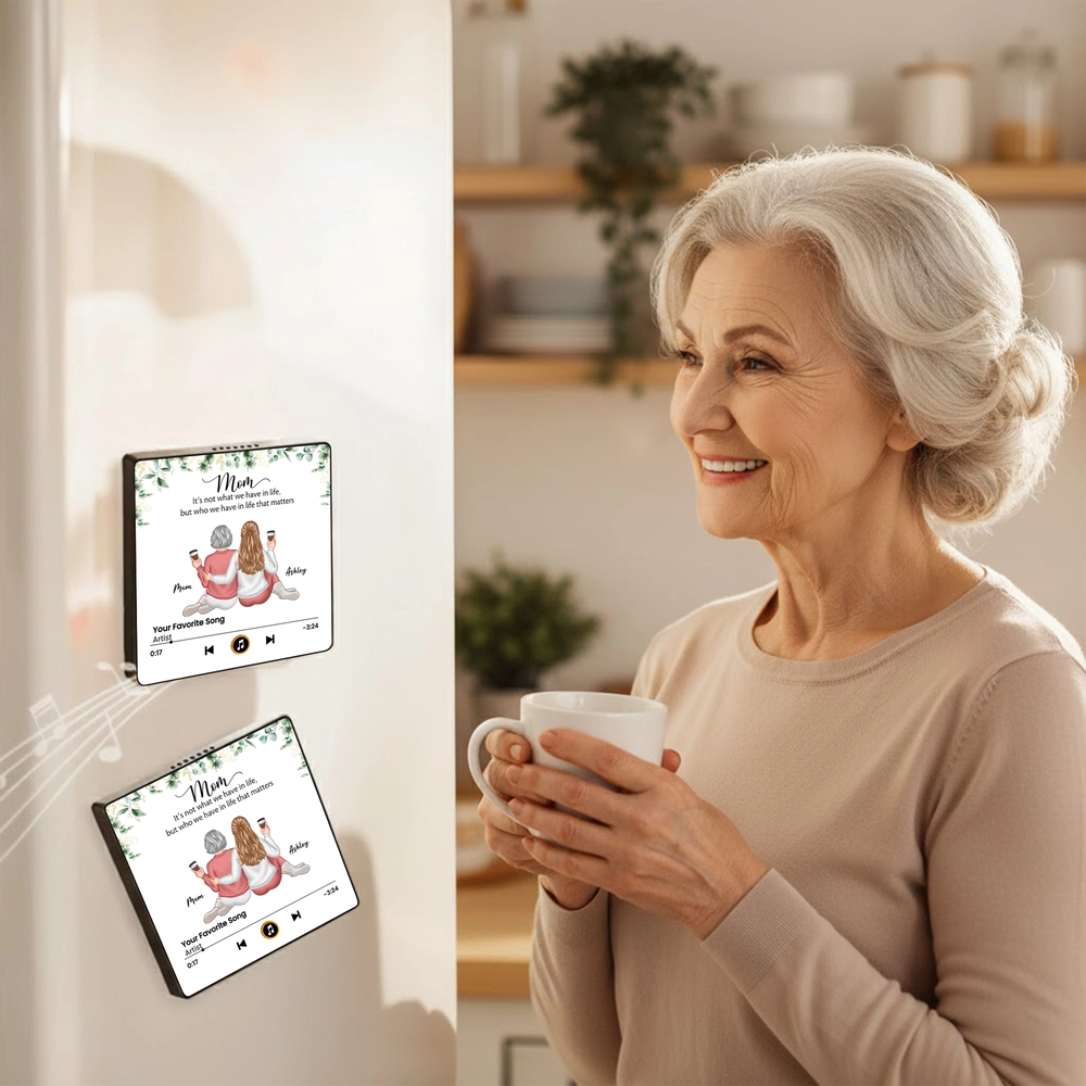 Personalized Acrylic Music Magnet for Mom and Daughter Sitting Together, Sweet Custom Fridge Decor, Unique Gift for Mom