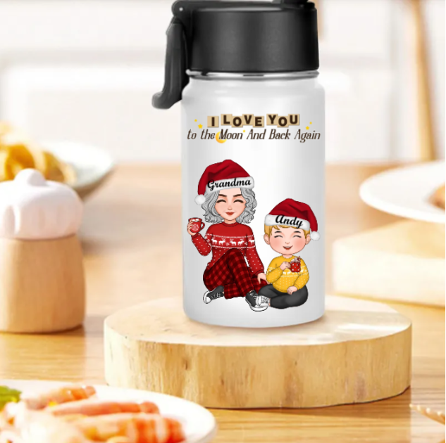 Cute Grandma Granddaughter Grandson Crossed Leg Personalized Piggy Bank or Ornament or Keychain or Plaque or Piggy Bank or Lamp or Stationery