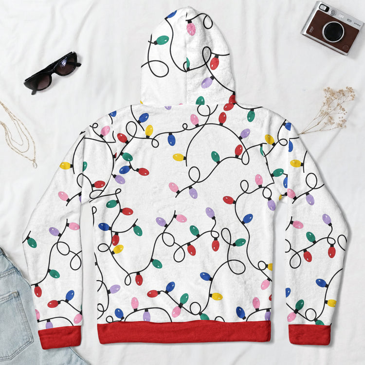 Personalized Family Initial Printed Hoodie, Colorful Lights and Reindeer Accents, Creative Gift for Family Memories