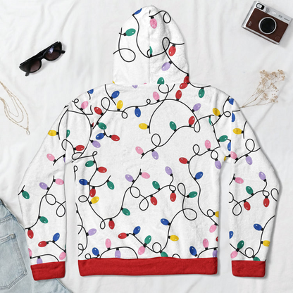 Personalized Family Initial Printed Hoodie, Colorful Lights and Reindeer Accents, Creative Gift for Family Memories