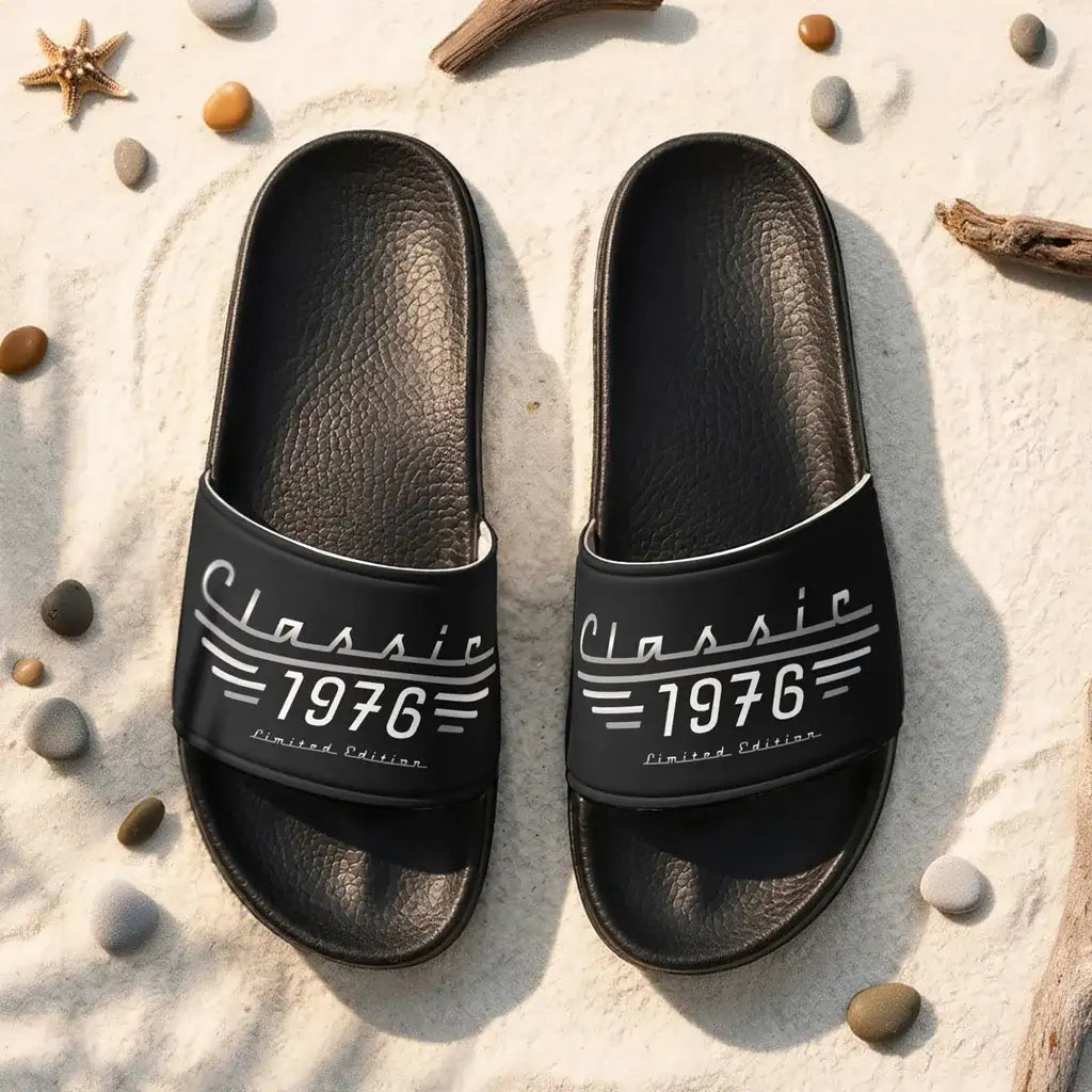 Personalized Men's Leather Slide Sandals, Classic Limited Edition Unique Gift For Dad Or Grandpa