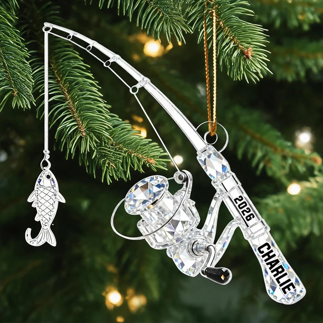 Personalized Acrylic Ornament, Fishing Rod and Catch Keepsake, Creative Christmas Gift for Fishing Lover