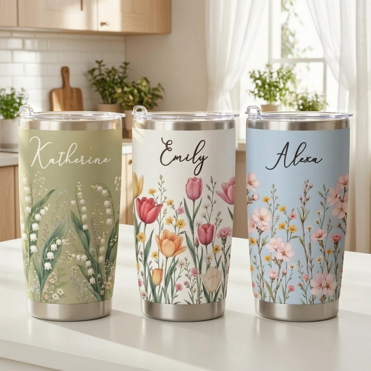 Personalized Insulated Travel Tumbler, Wildflower Keepsake, Creative Gift for Sister or Friend