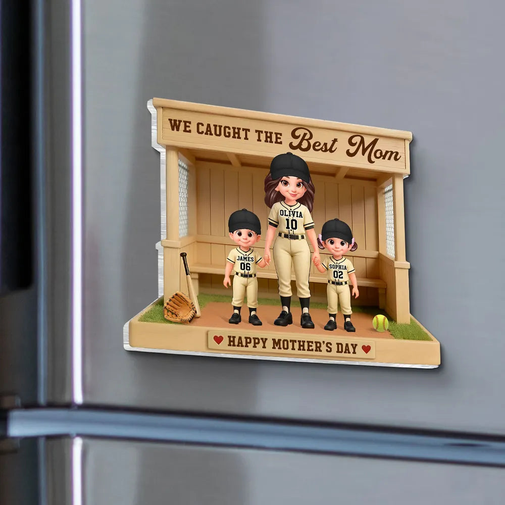 Personalized Acrylic Magnet Baseball Dugout Best Mom Design - Unique Mother's Day Gift for Baseball Mom