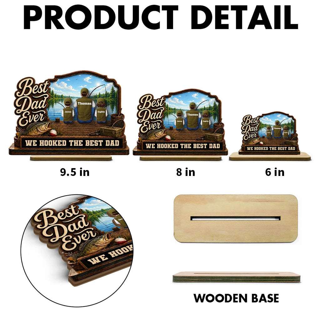 We Hooked the Best Papa 2-Layer Wooden Plaque, Warm Family Lake Scene, Creative Gift for Dad