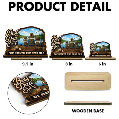 We Hooked the Best Papa 2-Layer Wooden Plaque, Warm Family Lake Scene, Creative Gift for Dad
