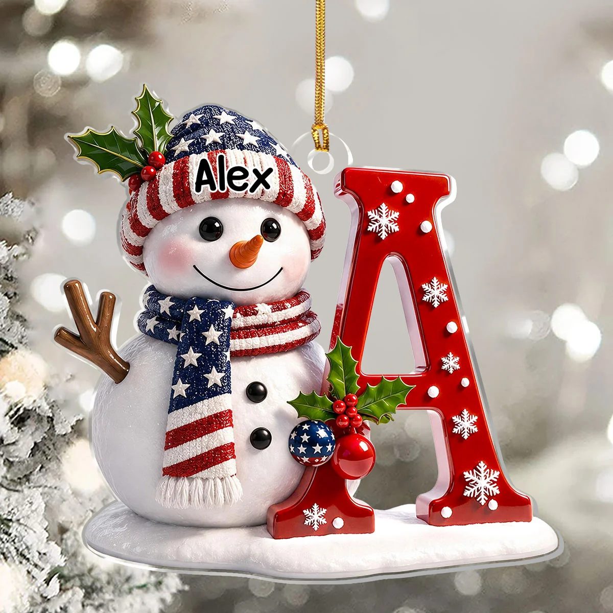 Personalized Acrylic Ornament, Cheerful Snowman on a Christmas Tree, Creative Keepsake Gift for Kids & Family