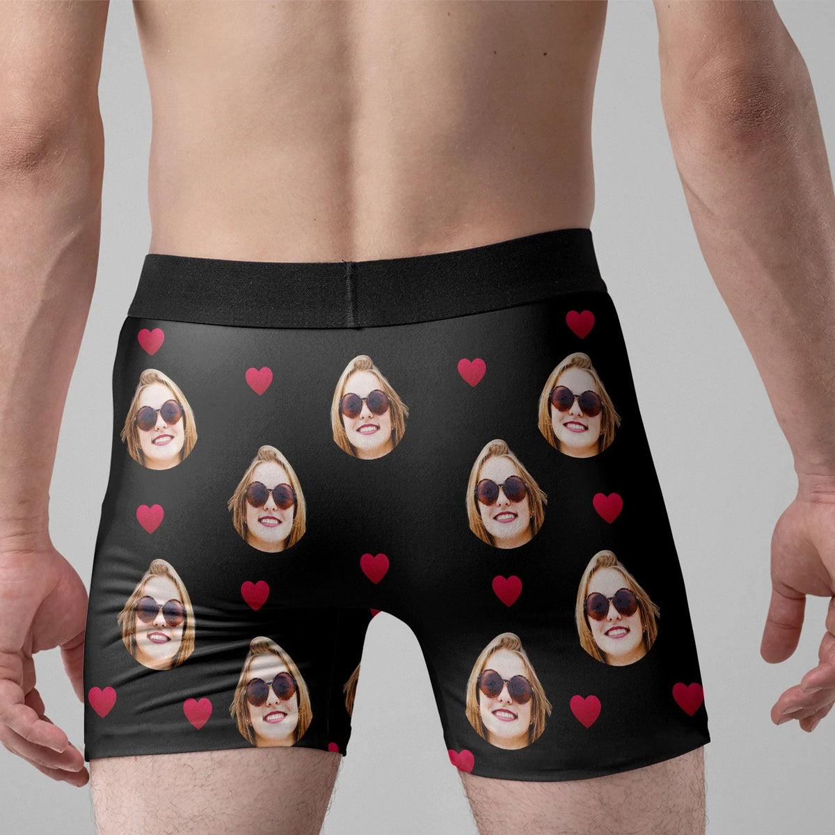 Personalized Photo Men's Boxer Briefs with Funny Love Quote, Black Heart Print, Unique Gift for Husband or Boyfriend